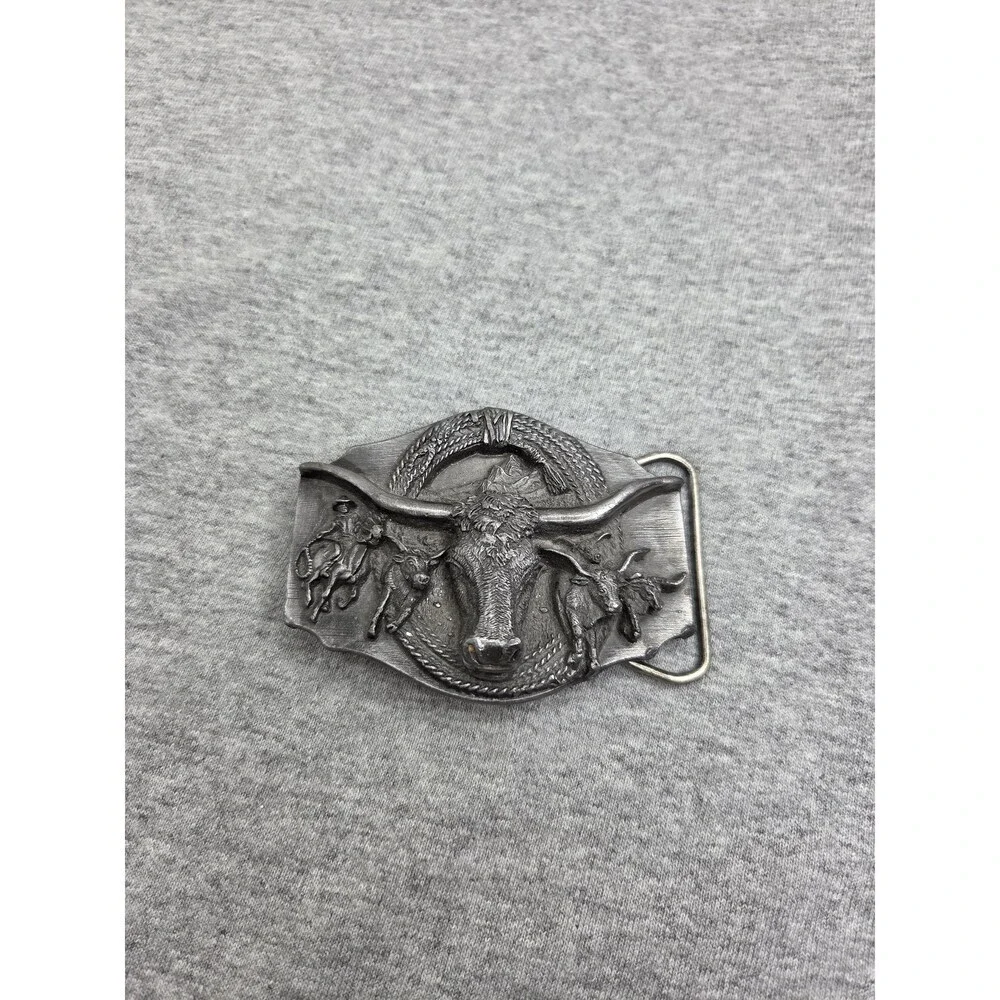 1988 Siskiyou Heavy Pewter Longhorn Steer Rodeo Belt Buckle USA